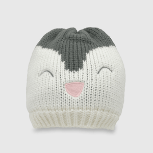 Gorro de bebé niña de lana pingüino blanco (3 a 24 meses)