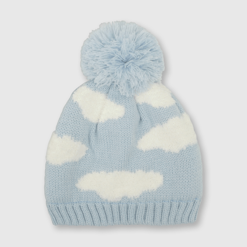 Gorro de bebé niño de lana con nubes celeste (3 a 24 meses)