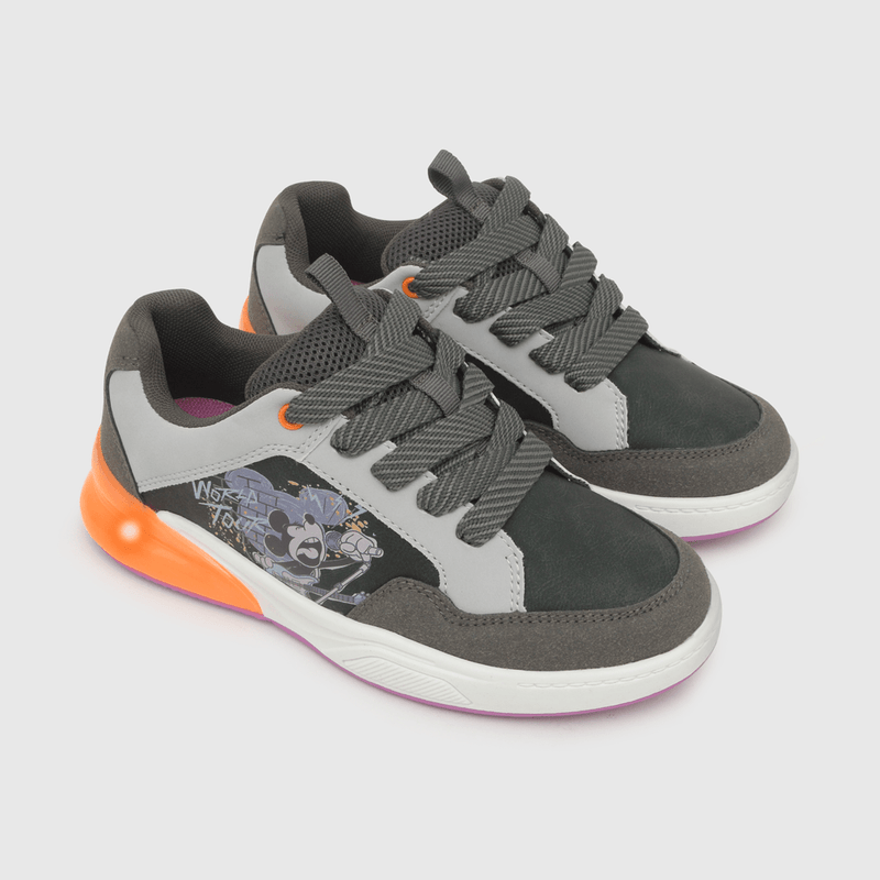 Zapatilla para niño luces skate 90 mickey rock gris (28 a 38)