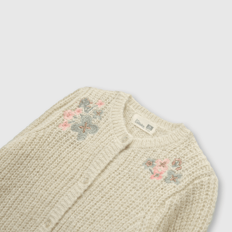 Chaleco de bebe niña flores beige (3 a 36 meses)