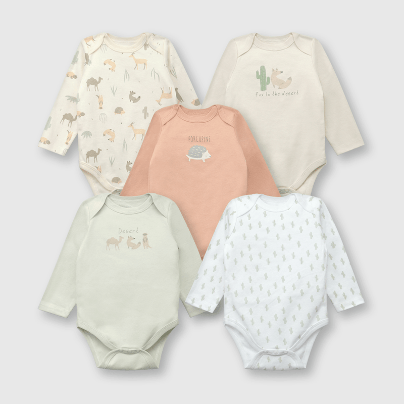 Pack bodies de bebé niño 5 pack body ludicos beige (0 a 24 meses)