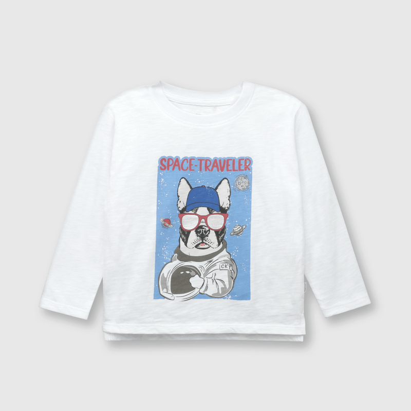 Polera de bebé niño perro astronauta blanco (3 a 36 meses)