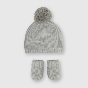 Gorro de bebé niño de lana con mitones gris (3 a 24 meses)