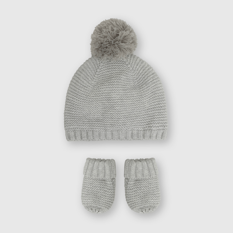 Gorro de bebé niño de lana con mitones gris (3 a 24 meses)