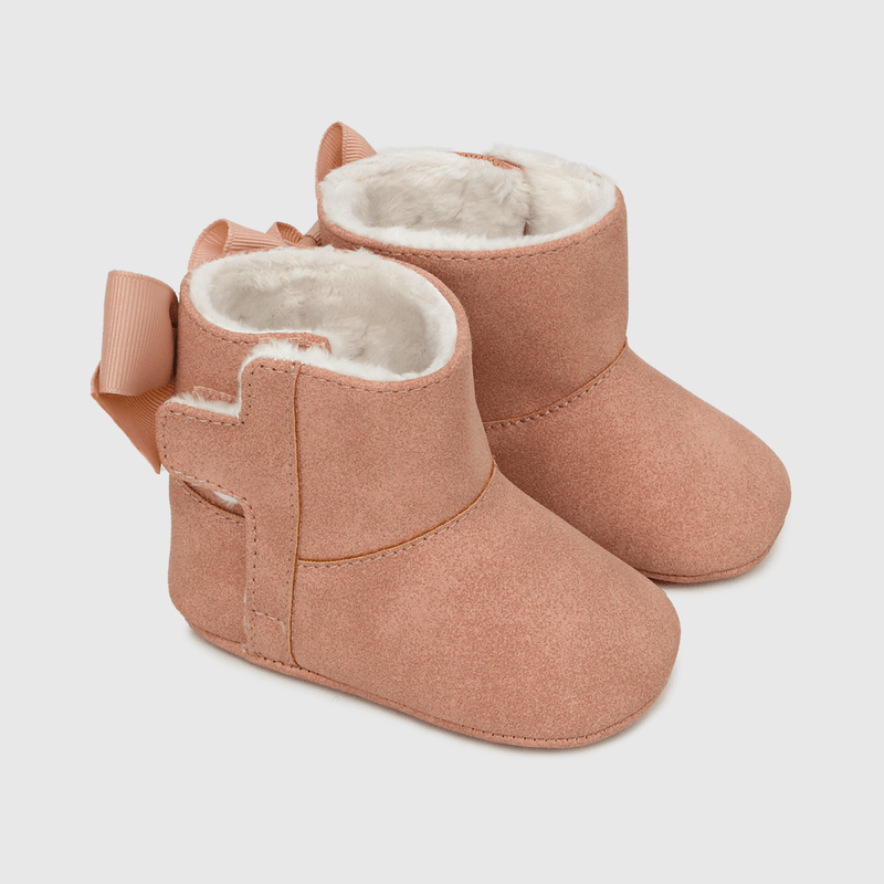 Bota para niña con aplicación de cinta, estrellas y velcro de caña alta rosada (14 a 18)