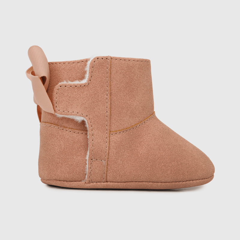 Bota para niña con aplicación de cinta, estrellas y velcro de caña alta rosada (14 a 18)