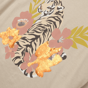 Polera de niña tigre tropical beige (2 a 12 años)