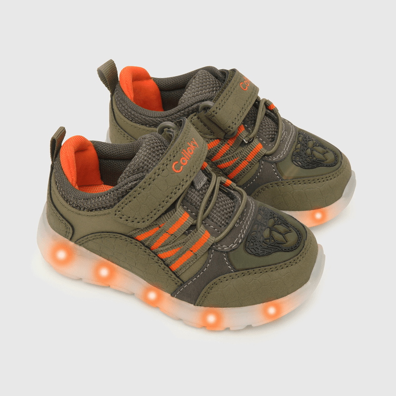 Zapatilla de niño luces serpiente verde musgo (21 a 27)