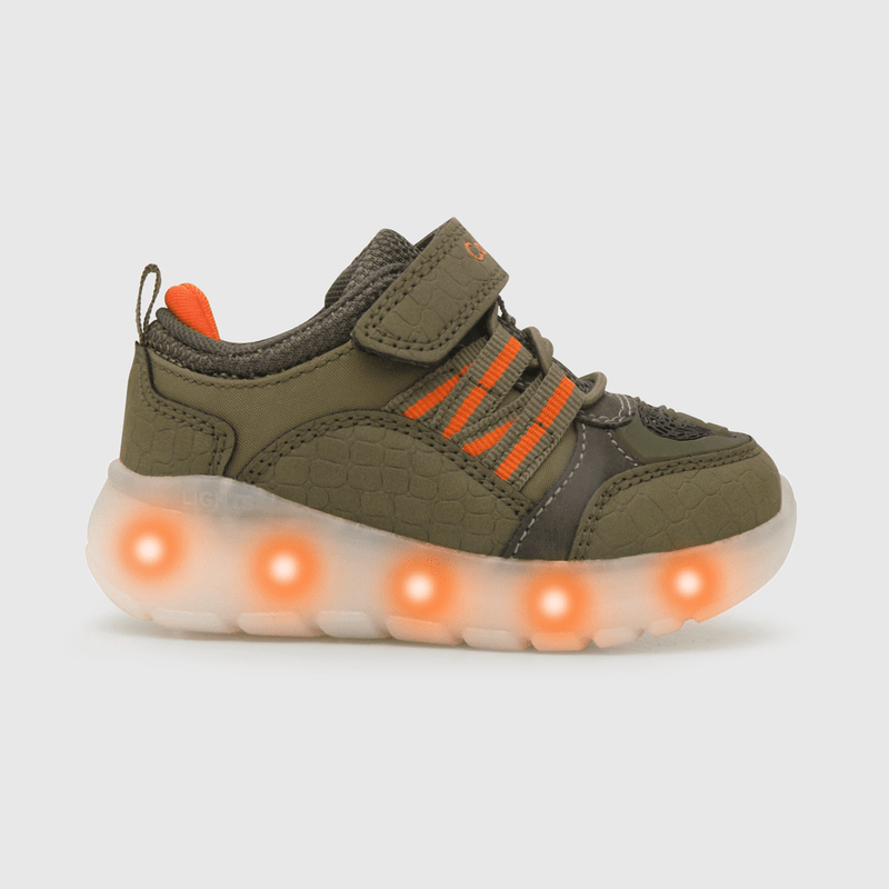 Zapatilla de niño luces serpiente verde musgo (21 a 27)