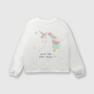 Polera de niña unicornio off white (2 a 12 años)