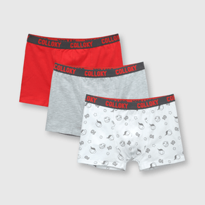 Boxer de niño de algodón elsaticado 3 pack gris melange (2 a 12 años)