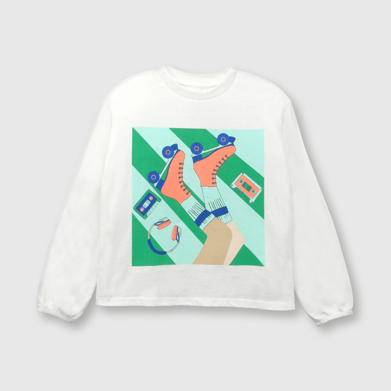 Polera de niña patines off white (2 a 12 años)