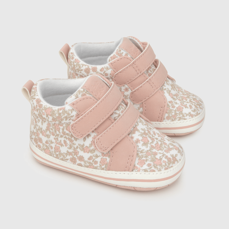 Zapatilla Bebé Niña Con Flores Celeste