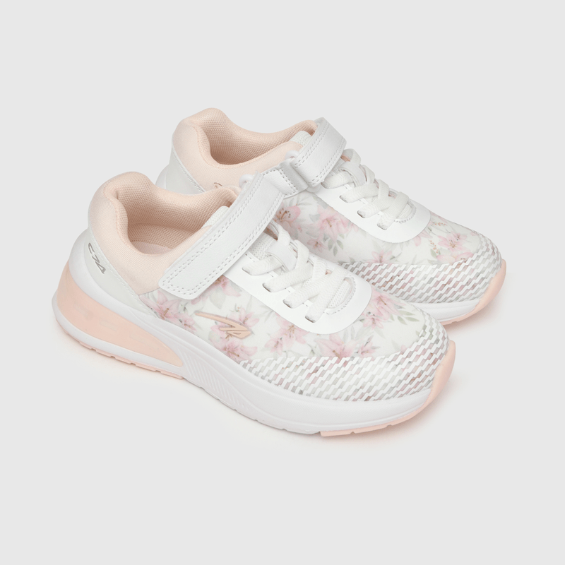 Zapatilla de niña deportiva estampada flores blanco / white (28 a 38)