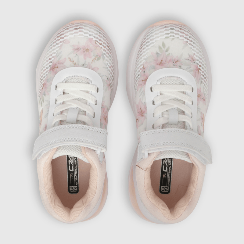 Zapatilla de niña deportiva estampada flores blanco / white (28 a 38)