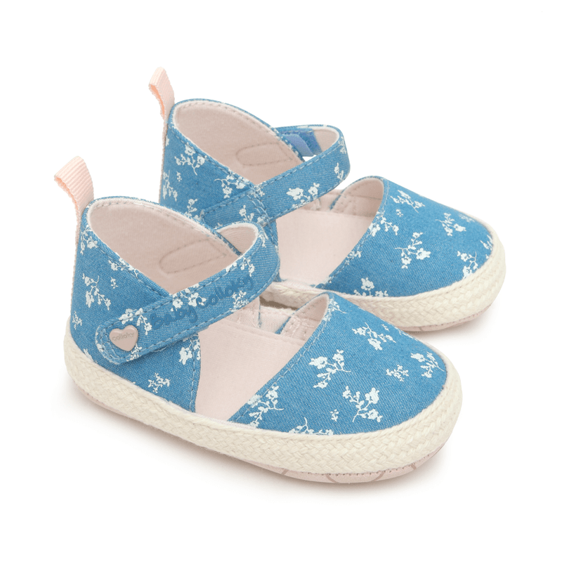 Alpargata de bebé niña estampada flores denim (14 a 18)