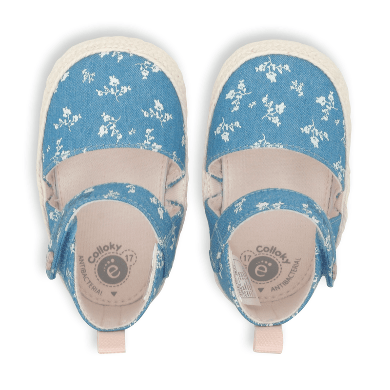 Alpargata de bebé niña estampada flores denim (14 a 18)