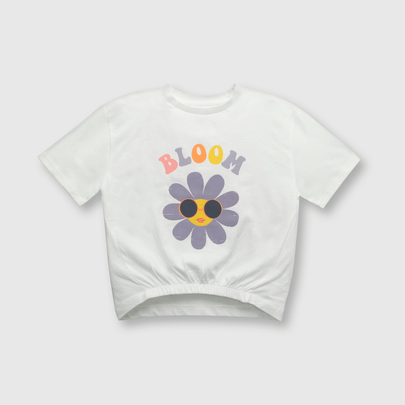 Polera de niña flor off white (2 a 12 años)