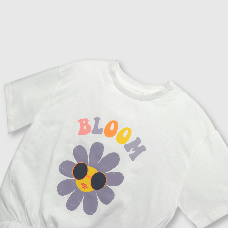 Polera de niña flor off white (2 a 12 años)