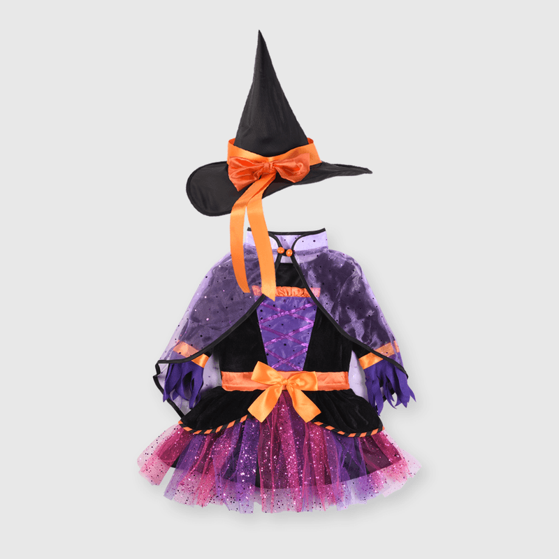 Disfraz de niña bruja morado (3 a 12 años)