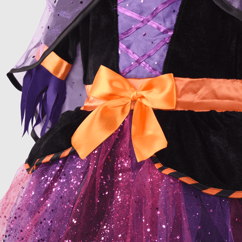 Disfraz de niña bruja morado (3 a 12 años)