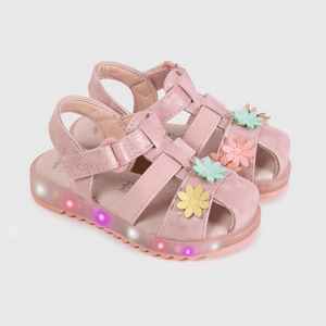 Sandalia de niña luces flores light pink (21 a 27)