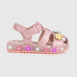 Sandalia de niña luces flores light pink (21 a 27)