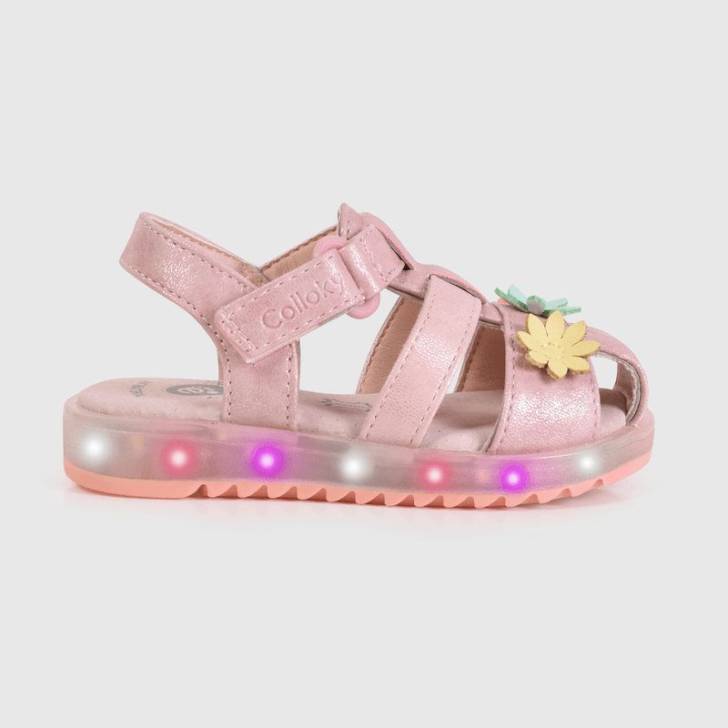 Sandalia de niña luces flores light pink (21 a 27)