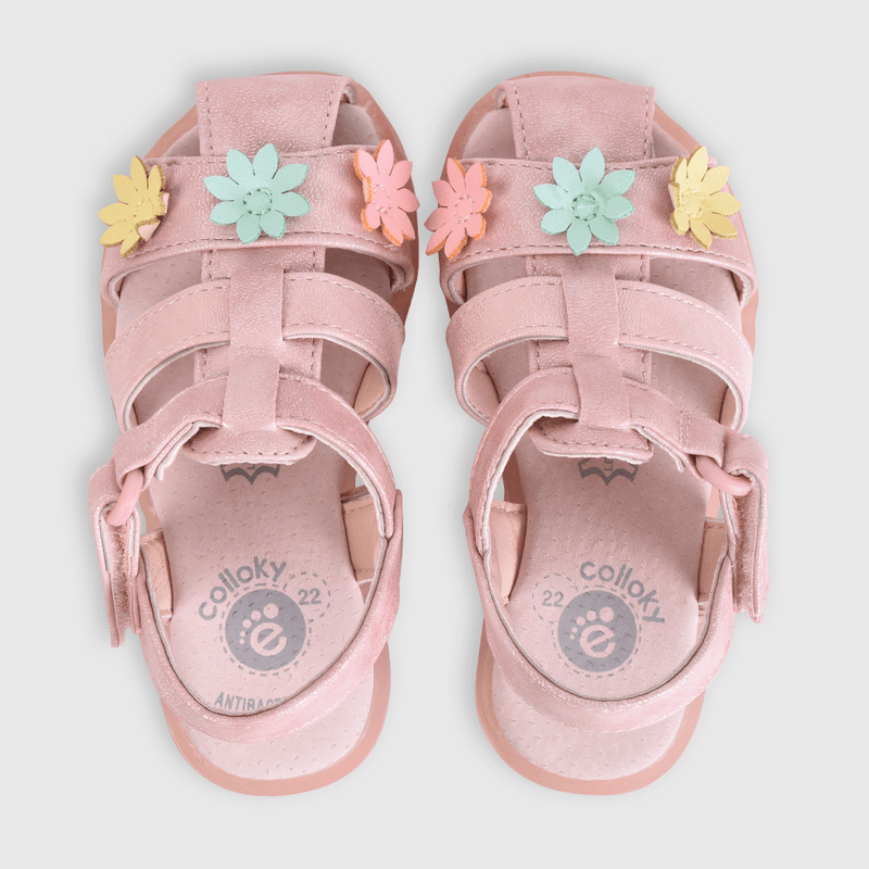 Sandalia de niña luces flores light pink (21 a 27)