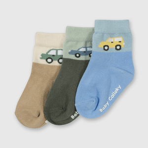 Pack de Tres Calcetines Beige Autos Niño