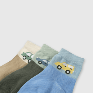 Pack de Tres Calcetines Beige Autos Niño
