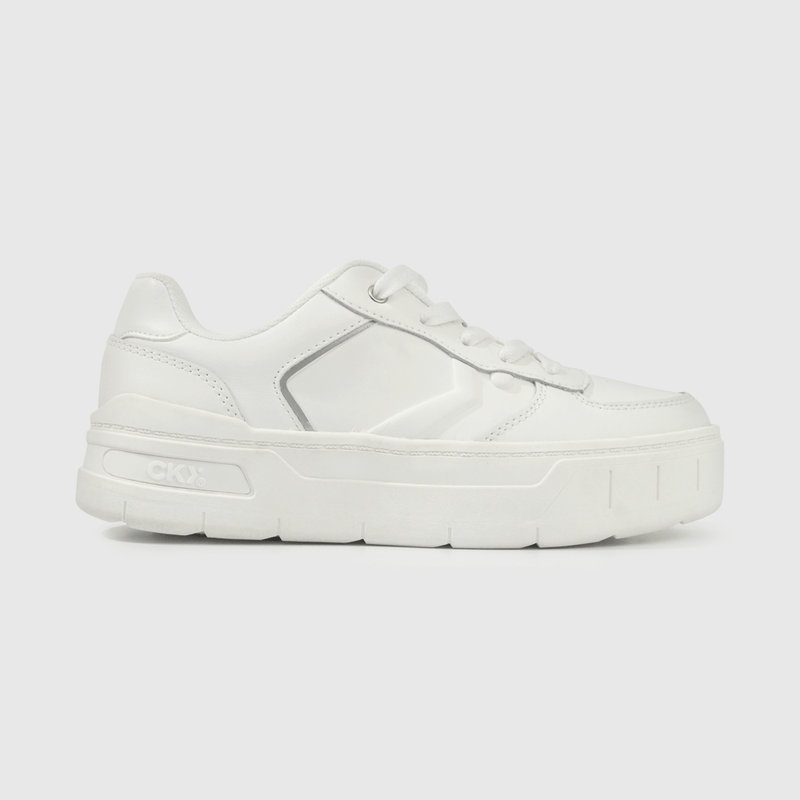 Zapatilla Escolar Blanca con Plataforma y Cordón Niña