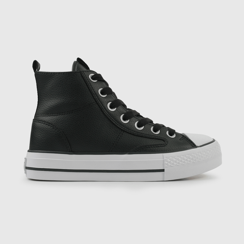 Zapatilla Negra con Plataforma y Caña Alta Niña