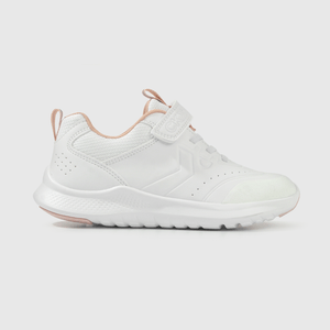 Zapatilla Escolar Blanca con Velcro y Detalles Rosados Niña