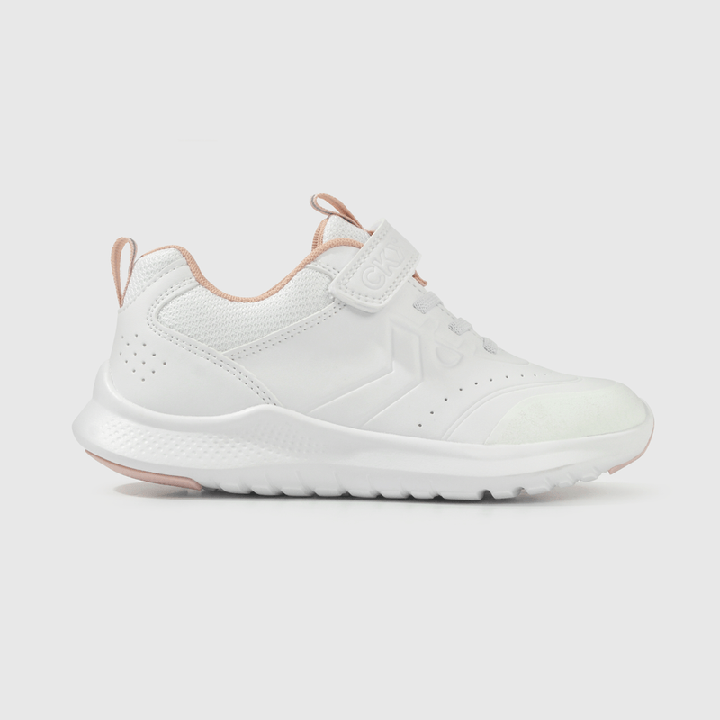Zapatilla Escolar Blanca con Velcro y Detalles Rosados