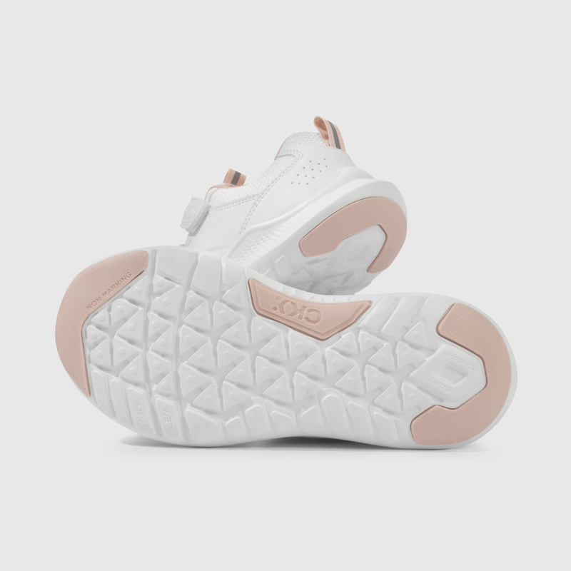 Zapatilla Escolar Blanca con Velcro y Detalles Rosados