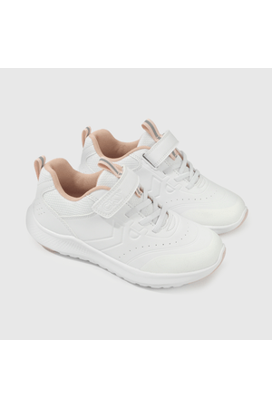 Zapatilla Escolar Blanca con Velcro y Detalles Rosados