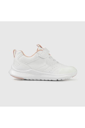 Zapatilla Escolar Blanca con Velcro y Detalles Rosados