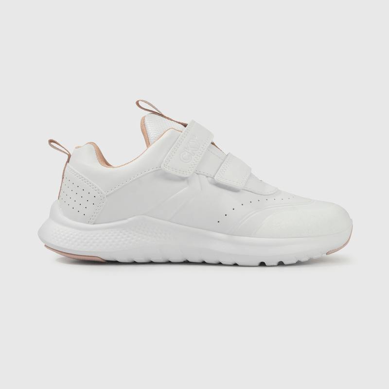 Zapatilla Escolar Blanca con Velcro y Detalles Rosados