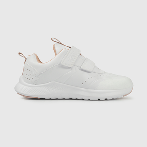 Zapatilla Escolar Blanca con Velcro y Detalles Rosados Niña