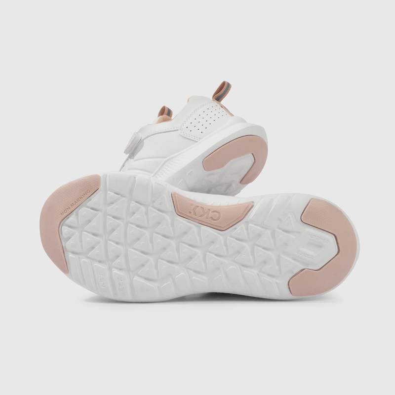 Zapatilla Escolar Blanca con Velcro y Detalles Rosados Niña