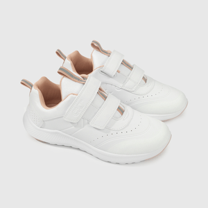 Zapatilla Escolar Blanca con Velcro y Detalles Rosados