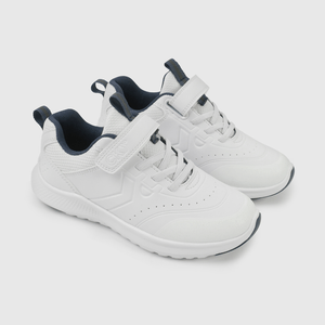 Zapatilla Escolar Blanca con Velcro y Detalles Azules Niño