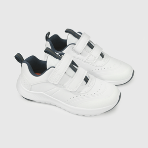 Zapatilla Escolar Blanca con Velcro y Detalles Azules Niño