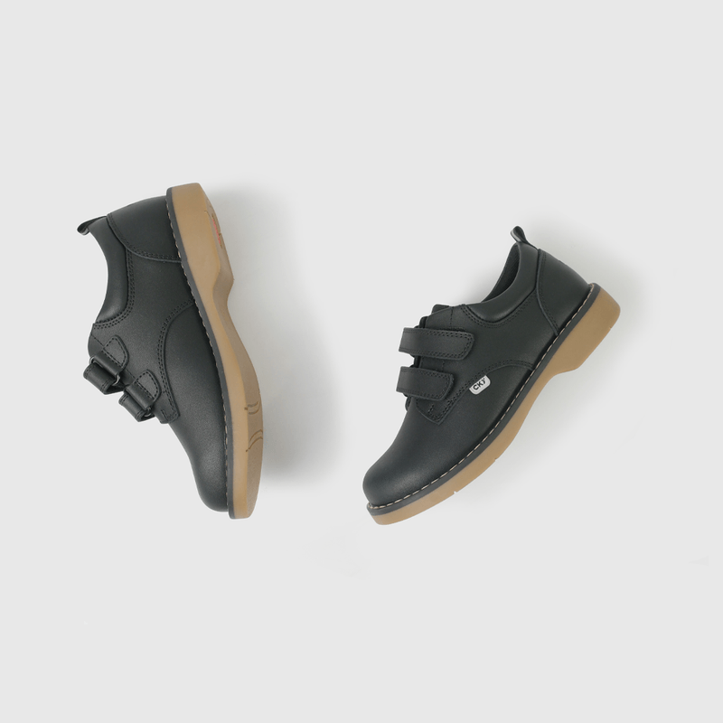 Zapato Escolar Negro de Cuero Doble Velcro Niña