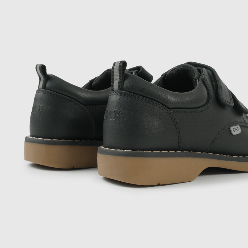 Zapato Escolar Negro de Cuero Doble Velcro