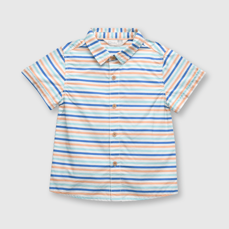 Camisa de bebé niño listada off white (3 a 36 meses)