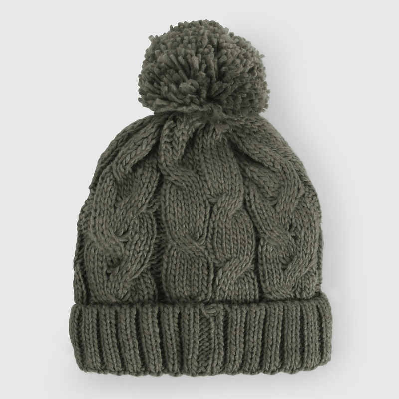 Gorro Tejido Trenzado con Forro Verde