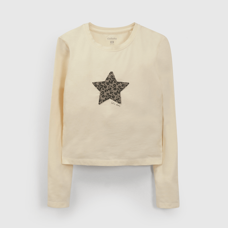 Polera Blanca Aplicación Estrella de Animal Print