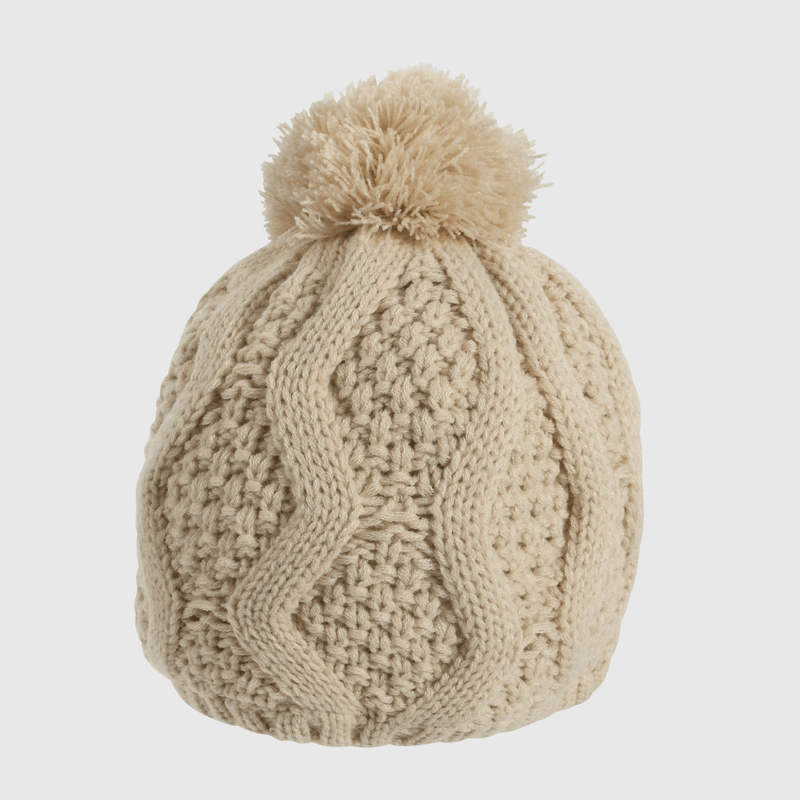 Gorro Tejido Trenzado con Forro Beige